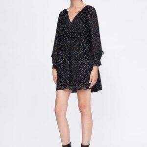 Zara Floral Print Swiss Dot Dress